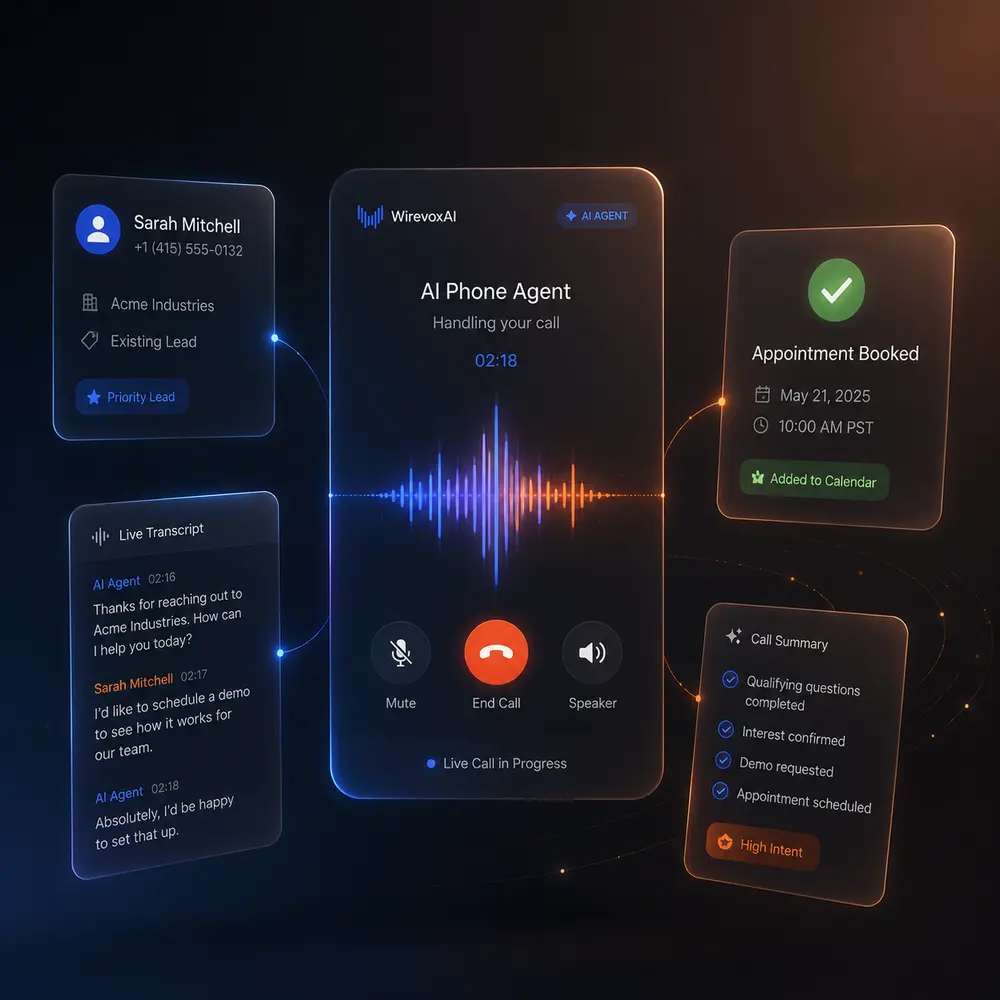 Wirevox AI voice AI platform interface for deploying and managing business phone agents